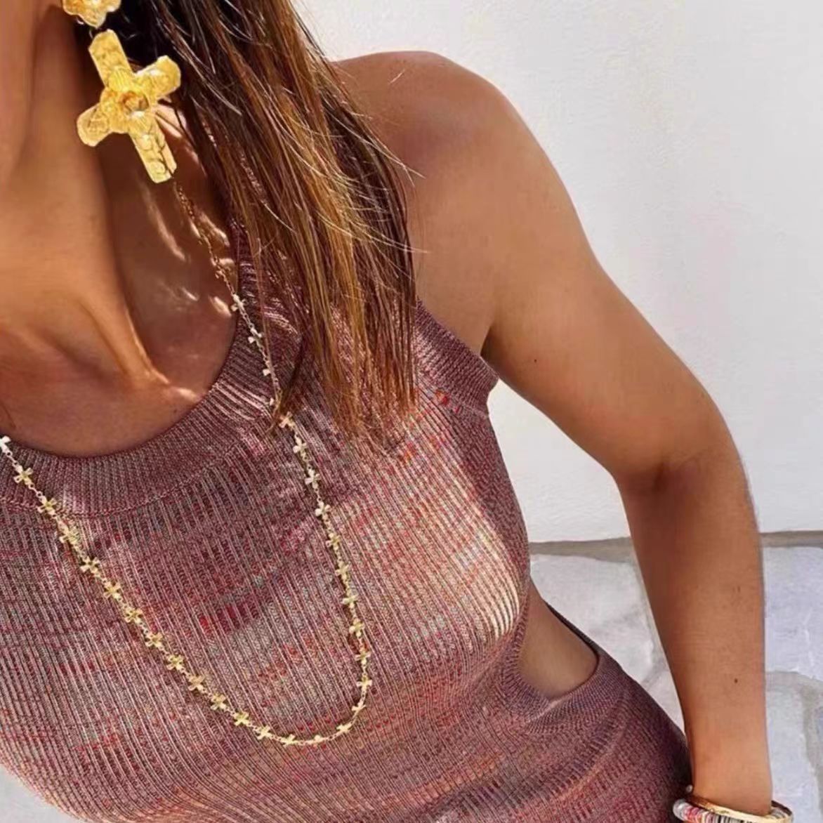 Elegant Long Sweater Necklace Gold Plated Versatile Fashion Chain_voghion.com