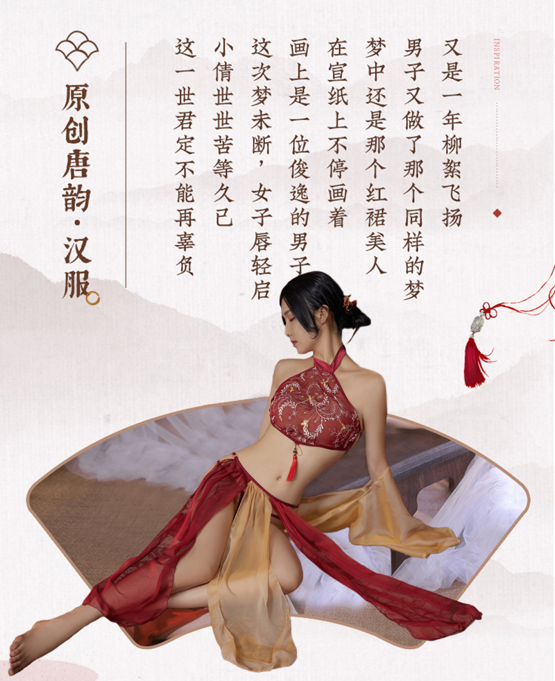 Hanfu-Inspired Palace Costume Set with Bellyband, Shawl, Gauze Skirt and Thong, Plus Size — detail image 4