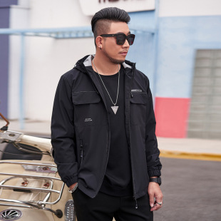 [Clear/Broken Size] 202673 Large Size Men's Spring Wear Tooling Jacket Plus Fat Loose Hooded Jacket for Men