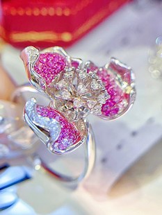 18K Gold Fine Jewelry Gradient Pink Sapphire Ring Pendant Dual-Purpose Jewelry Douyin Wholesale Agent