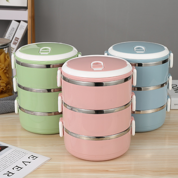 Acero inoxidable aislamiento de calor caja de almuerzo redonda doble capa de estudiantes caja de almuerzo 304 sellado caja de almuerzo regalo joyería