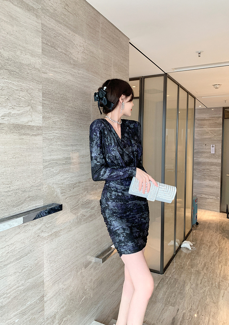 Đầm ôm body nữ cổ cọc Jacquard thêu hoa nhũ — Màu tím đen chi tiết 5