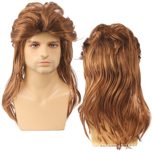 Cross Border Halloween Disco Mullet Wig 80s European and American Style Men's Rock Wig Punk Medium Long Hair