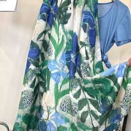 法式油画印花苎麻半身裙女夏高端气质松紧高腰显瘦a字大摆中长裙