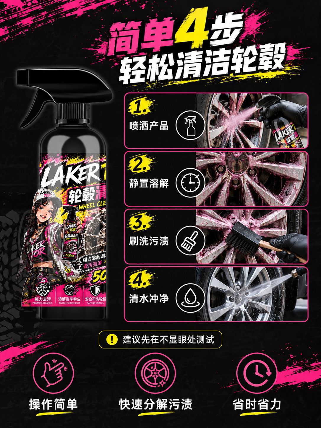 Car Wheel Hub Cleaning Spray Self-Cleaning Agent Car Tire Cleaning and Maintenance Gloss Stain Removal Daily Care Spray