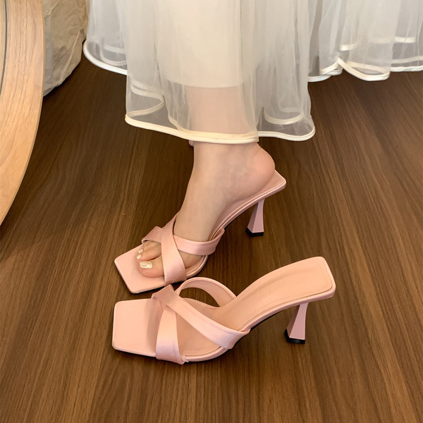 Retro summer mule open toe stiletto heels