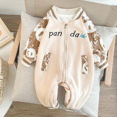 嬰兒衣服2024秋季外出服嬰幼兒長袖連體衣男寶寶爬服純棉超萌哈衣