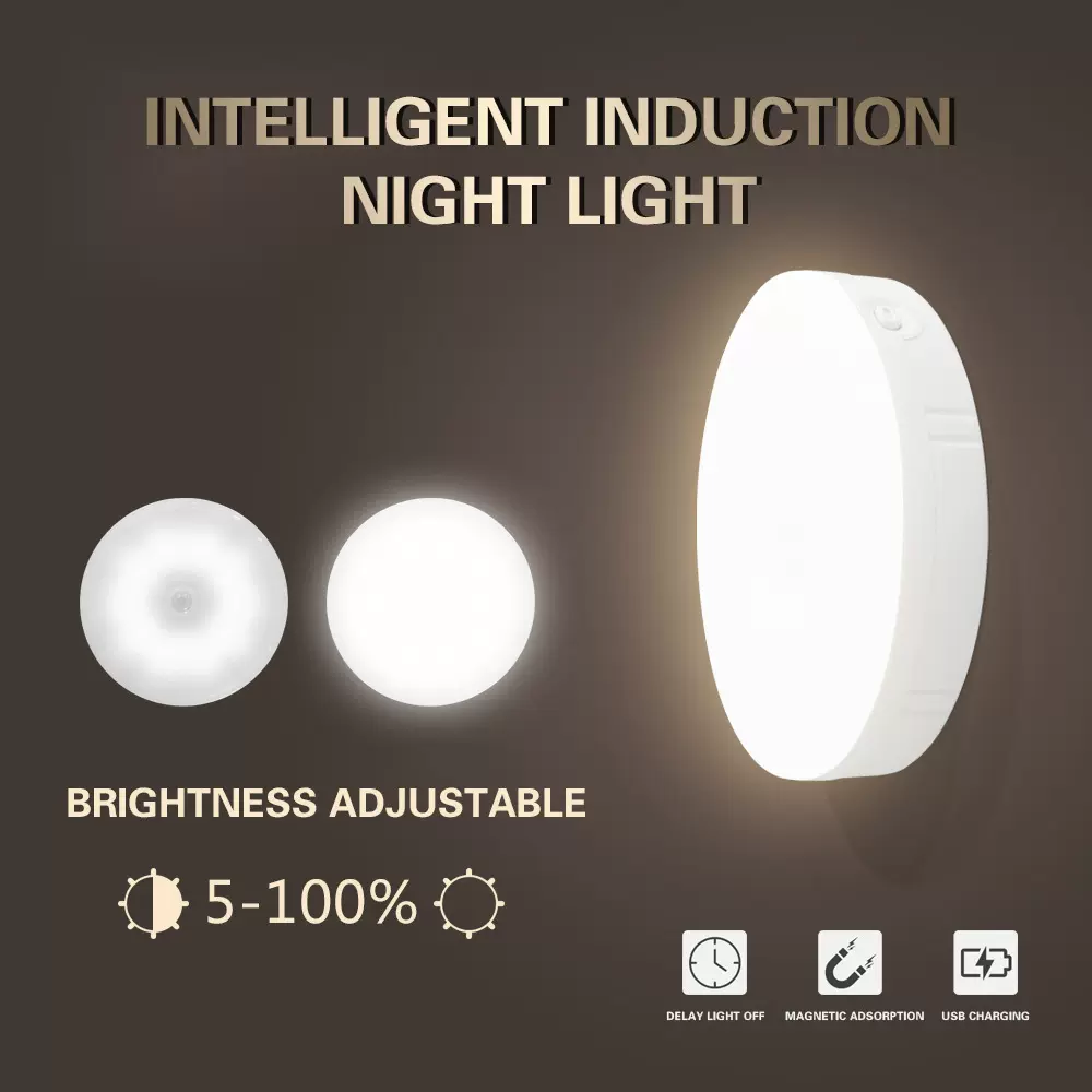led人体感应小夜灯磁吸usb充电定制logo衣橱柜灯产品护眼可调光