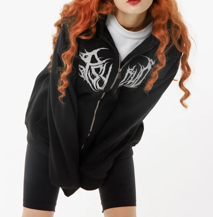 Veste polaire à capuche zippée avec imprimé éclair Y2K Wildberries en promotion pour femme_voghion.com