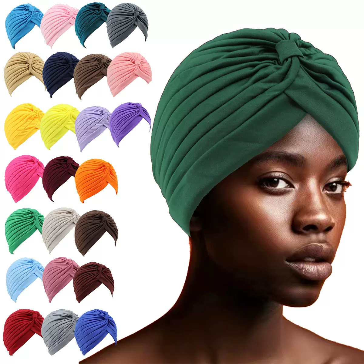 跨境欧美热卖纯色女士头巾印度帽平板布条纹非洲民族穆斯林头巾帽