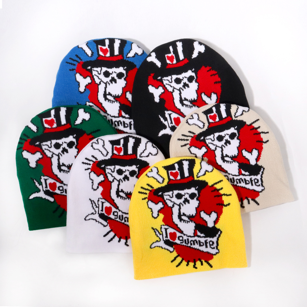 Chapeau de crâne de lettre d'Halloween, chapeau en tricot acrylique, chapeau chaud d'automne/hiver_voghion.com