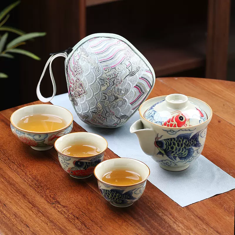 一壶二杯旅行茶具陶瓷快客杯便携式户外功夫茶具收纳包套装批发