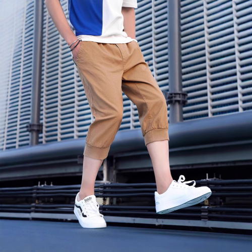 Men's Summer Loose Thin 7/8 Length Ice Silk Straight Leg Elastic Shorts