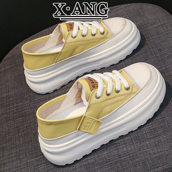 The first layer of cowhide small white shoes women's shoes two-wear single-layer shoes 2025 summer new breathable thick-soled casual sports shoes