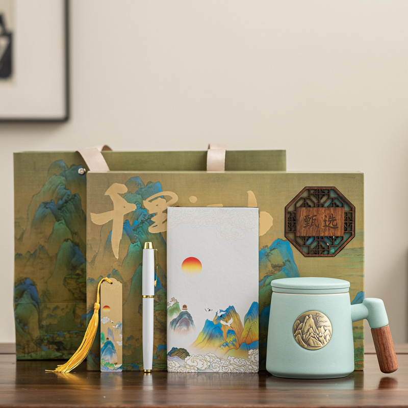 Taza de cerámica en relieve medalla de bronce con tapa caja de regalo taza de café taza de agua empresa regalo de mano tallado logotipo