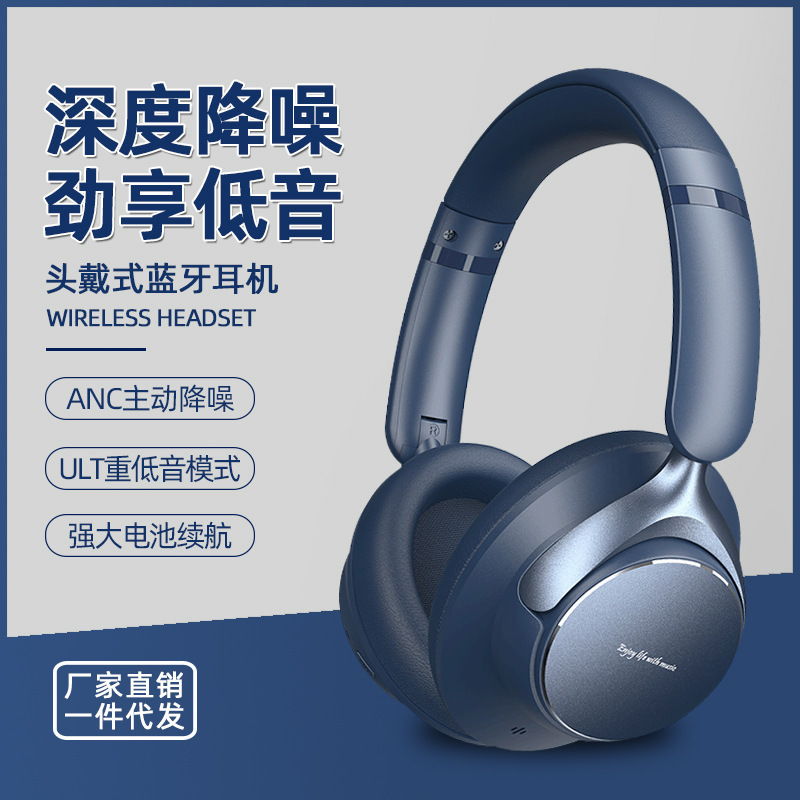 High-Quality Private Model Bluetooth Headphones with Active Noise Reduction, Non-Ear-Clamping Design, Cross-Border Heavy Bass, and Long Battery Life