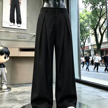 宽松垂顺立体褶皱阔腿裤男士设计感西裤廓形免烫休闲直筒长裤男女