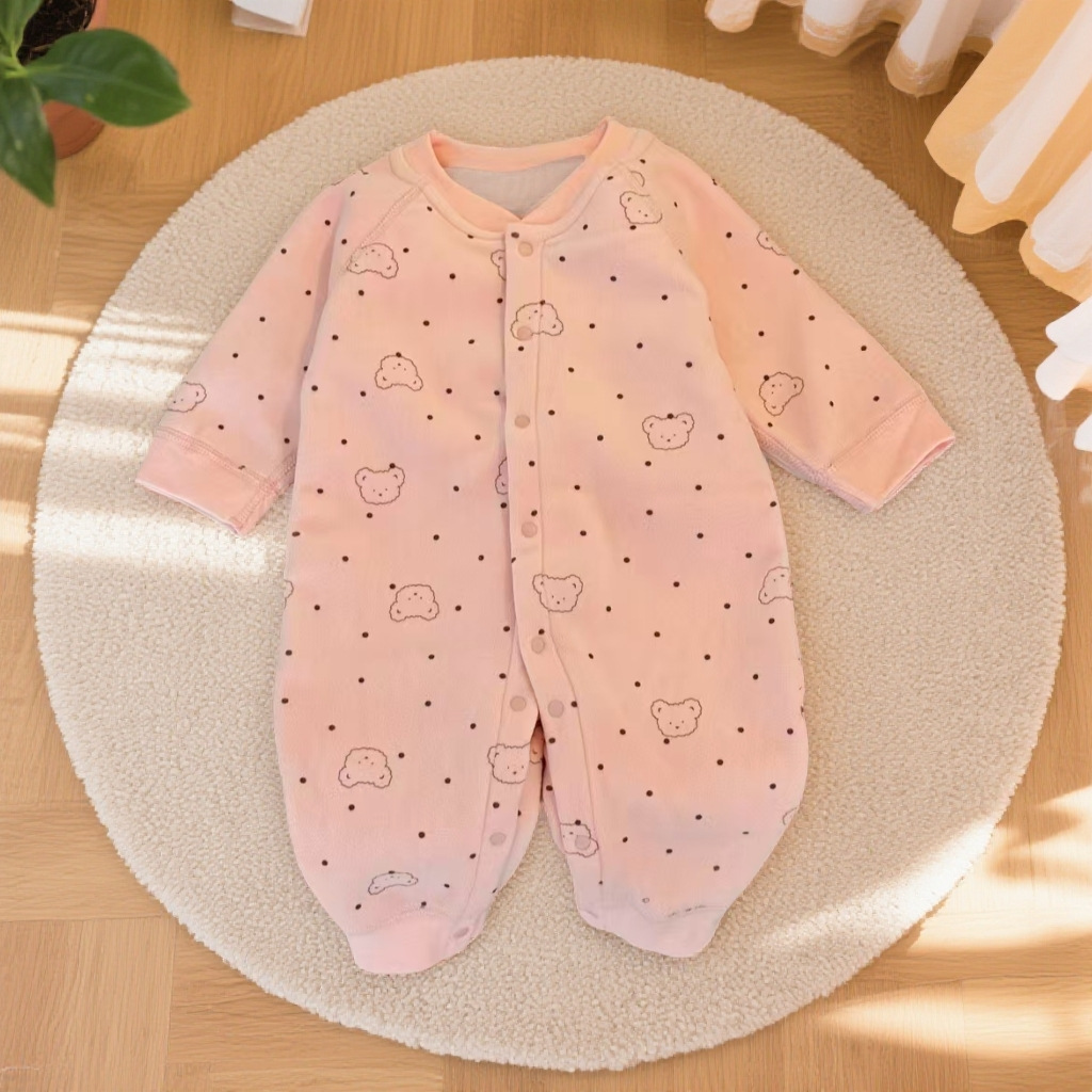 Baby Jumpsuit Baby Clothes Seamless Newborn Autumn and Winter Fleece-Lined Warm One-Piece Fleece Crawling Suit Autumn and Winter