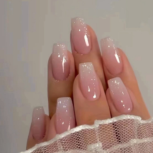 Mid-long ballerina nail beauty nail stickers with gradient glitter fake nails sweet Ins wearable nails