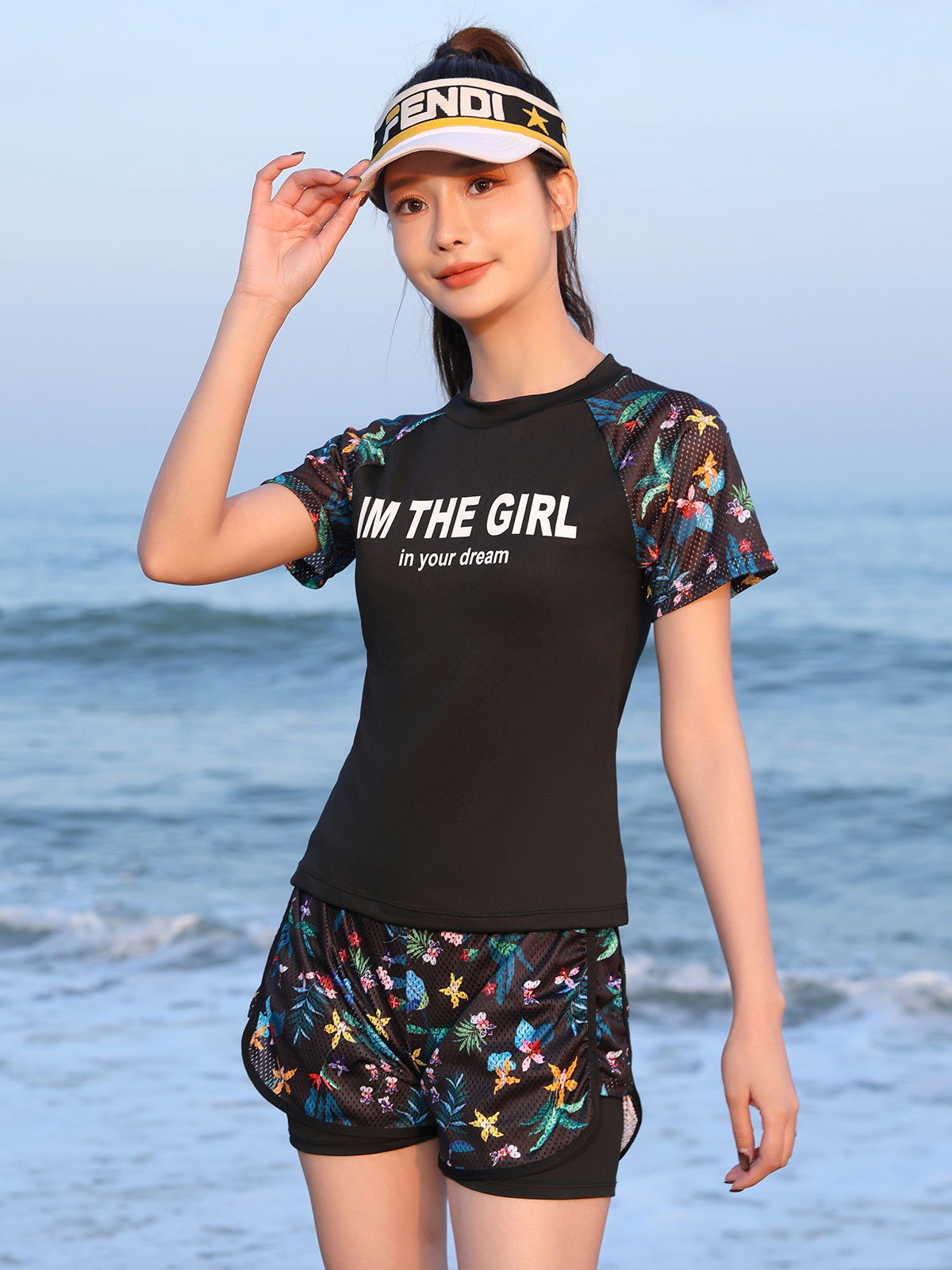 Trajes de baño deportivos de dos piezas para mujeres con pantalones de corte conservadores coreanos pequeños trajes de baño de aguas termales