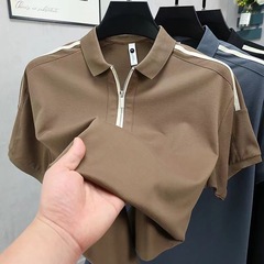 2025 コントラストカラーステッチ半袖ポロシャツメンズ夏カジュアル多用途ハンサムトレンディファッションラペル Tシャツ
