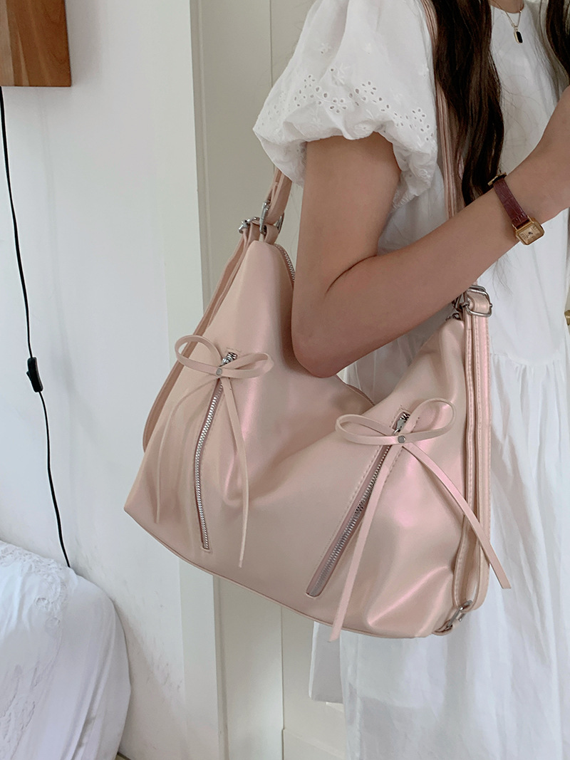 Ruksak u obliku mašne za žene 2024., nova trendi korejska platnena torba, ležerna, velikog kapaciteta, s jednim ramenom i leđima_voghion.com