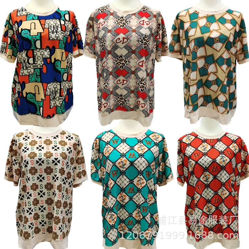 2023 летний новый стиль дырочная сетчатая пряжа с короткими рукавами с принтом с круглым вырезом