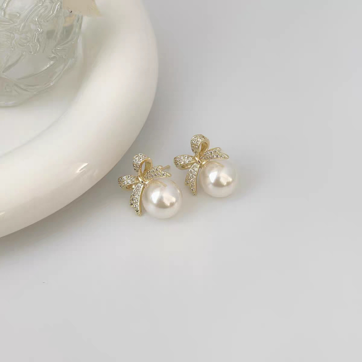 91# micro diamond butterfly pearl earrings