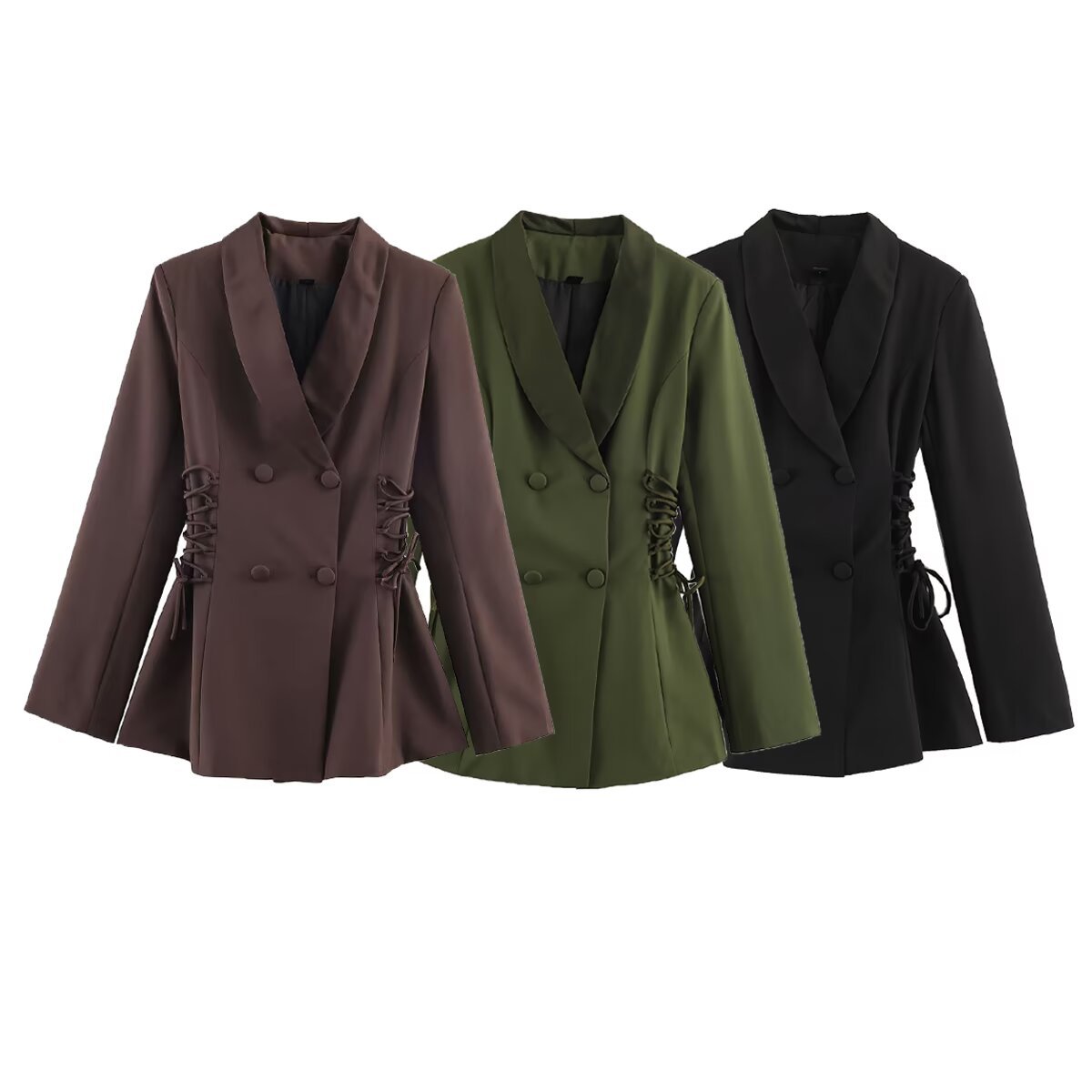 Cross-border women's clothing 2026 autumn/winter new style, commuter fashion casual satin patchwork tie-up suit jacket