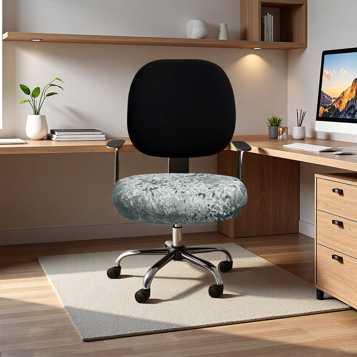 Transfronterizos color sólido elástico diamante seda cubierta de silla de escritorio cubierta de respaldo universal cubierta de asiento cubierta de taburete TEMU