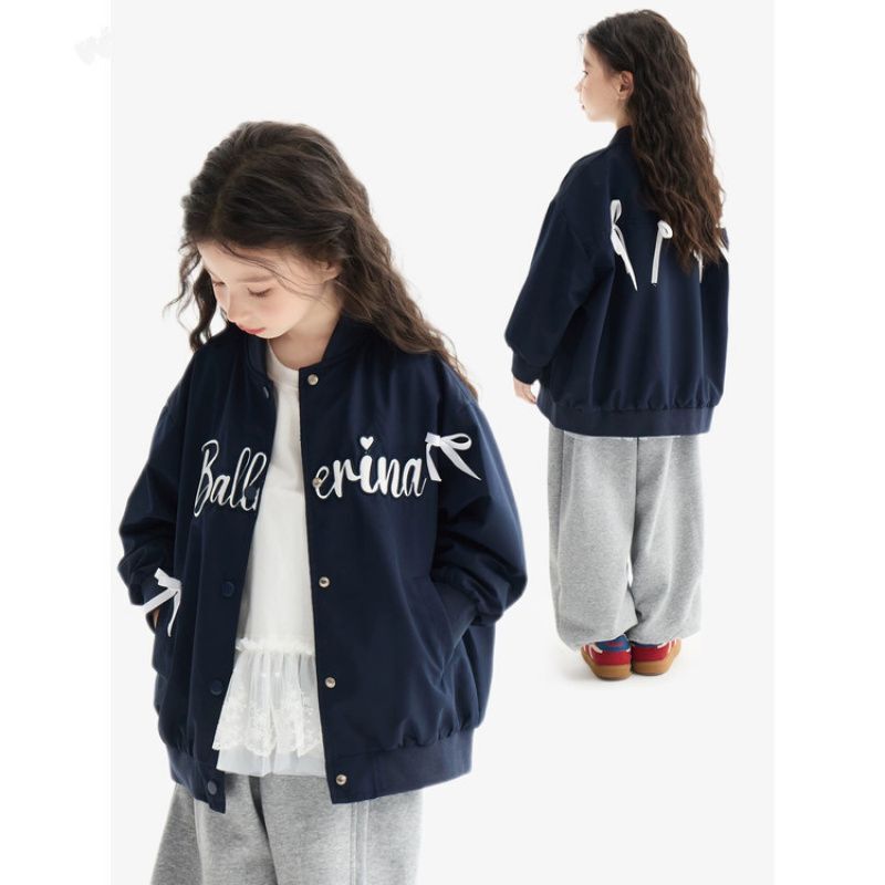 Girls Spring Contrast Color Baseball Uniforms 2025 New Korean Style Fashion Medium and Large Children Short Cardigan Girls Casual Jacket