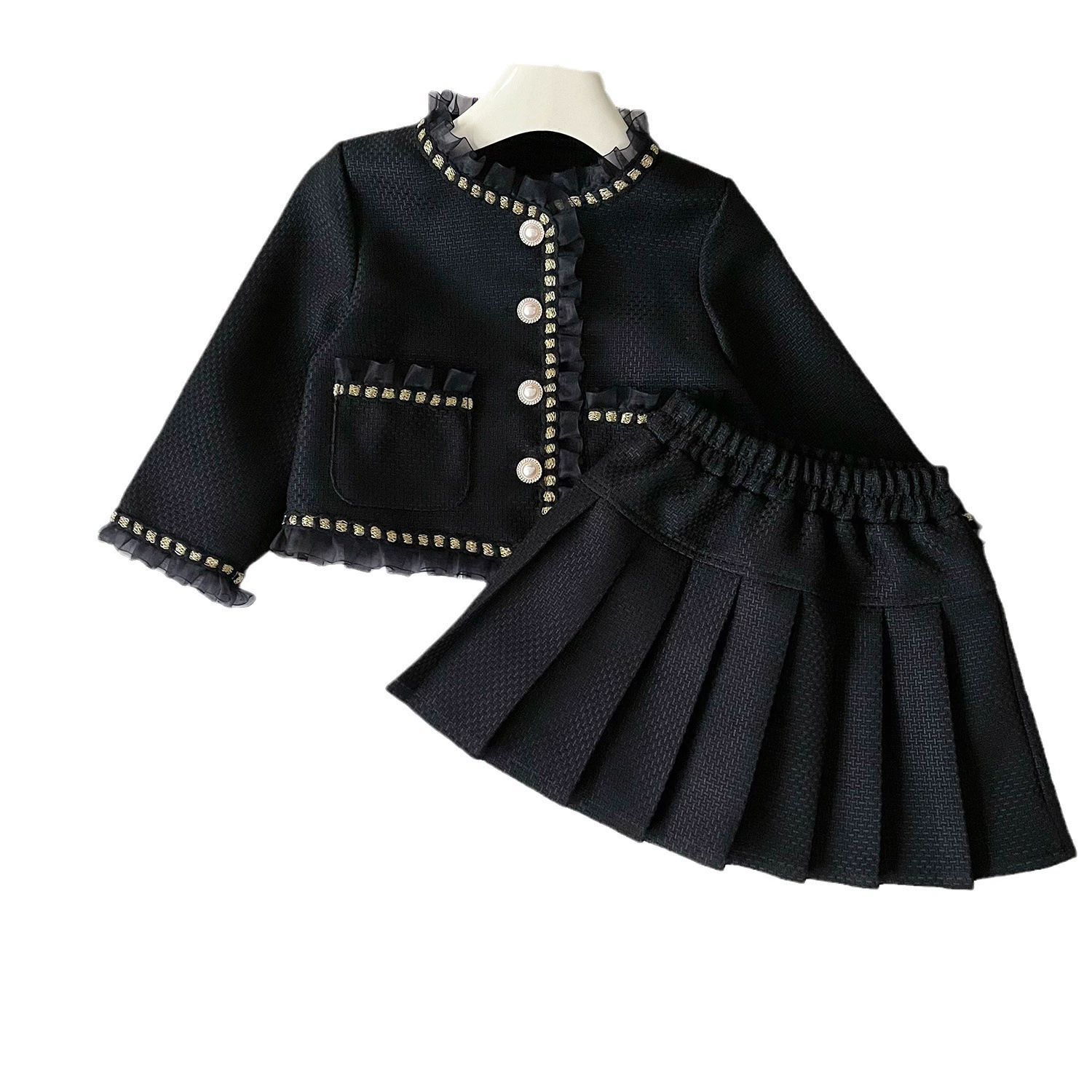 Осенний модный комплект, куртка, юбка, корейский стиль, стиль Chanel, западный стиль