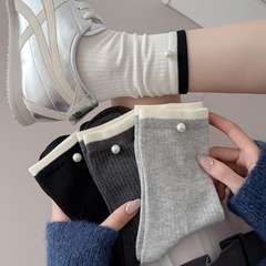 25秋冬新款袜子女中筒袜珍珠袜子女 日系ins潮休闲简约棉袜