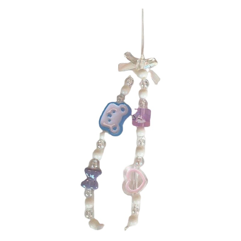 Amazon Venta caliente oso flor arco cuentas Cadena de teléfono móvil con cuentas AB color mariposa anti-perdido Cordón de teléfono móvil