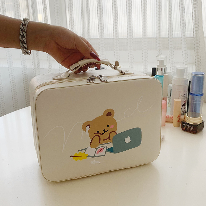 Venta directa de fábrica lindo de dibujos animados de alta apariencia caso cosmético de gran capacidad de almacenamiento de herramientas cosméticas caja portátil al por mayor