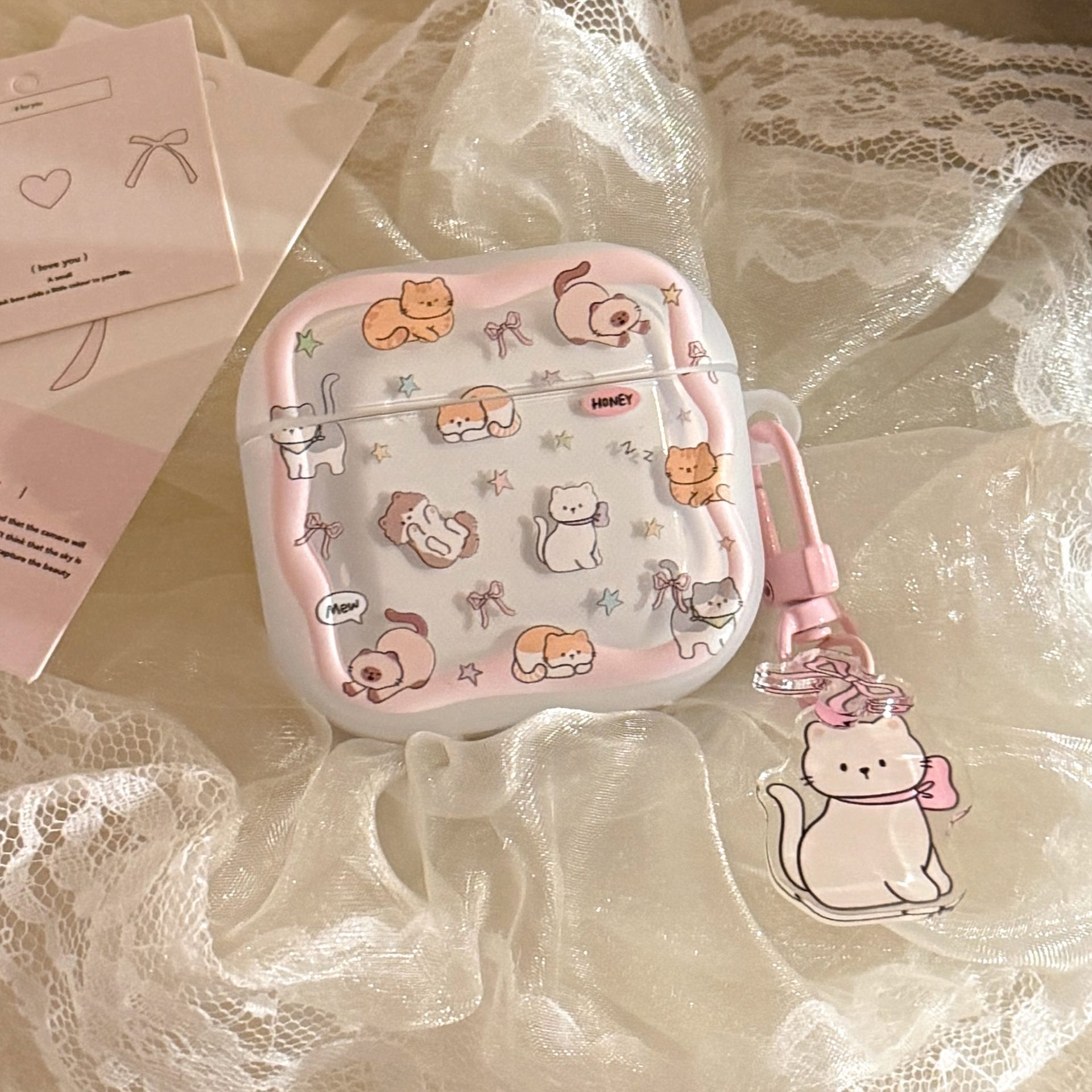 Colgante de gato rosa suave para Apple Airpods 4 generación cubierta de auriculares Bluetooth Pro3 dibujos animados 3 generación 1 anti-caída