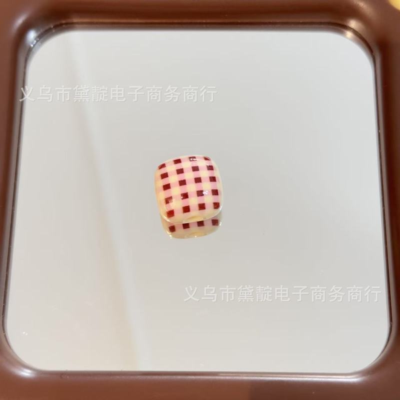 复古蓝粉色系格纹馒头珠 diy亚克力包挂手机链钥匙扣服饰配件材料|undefined
