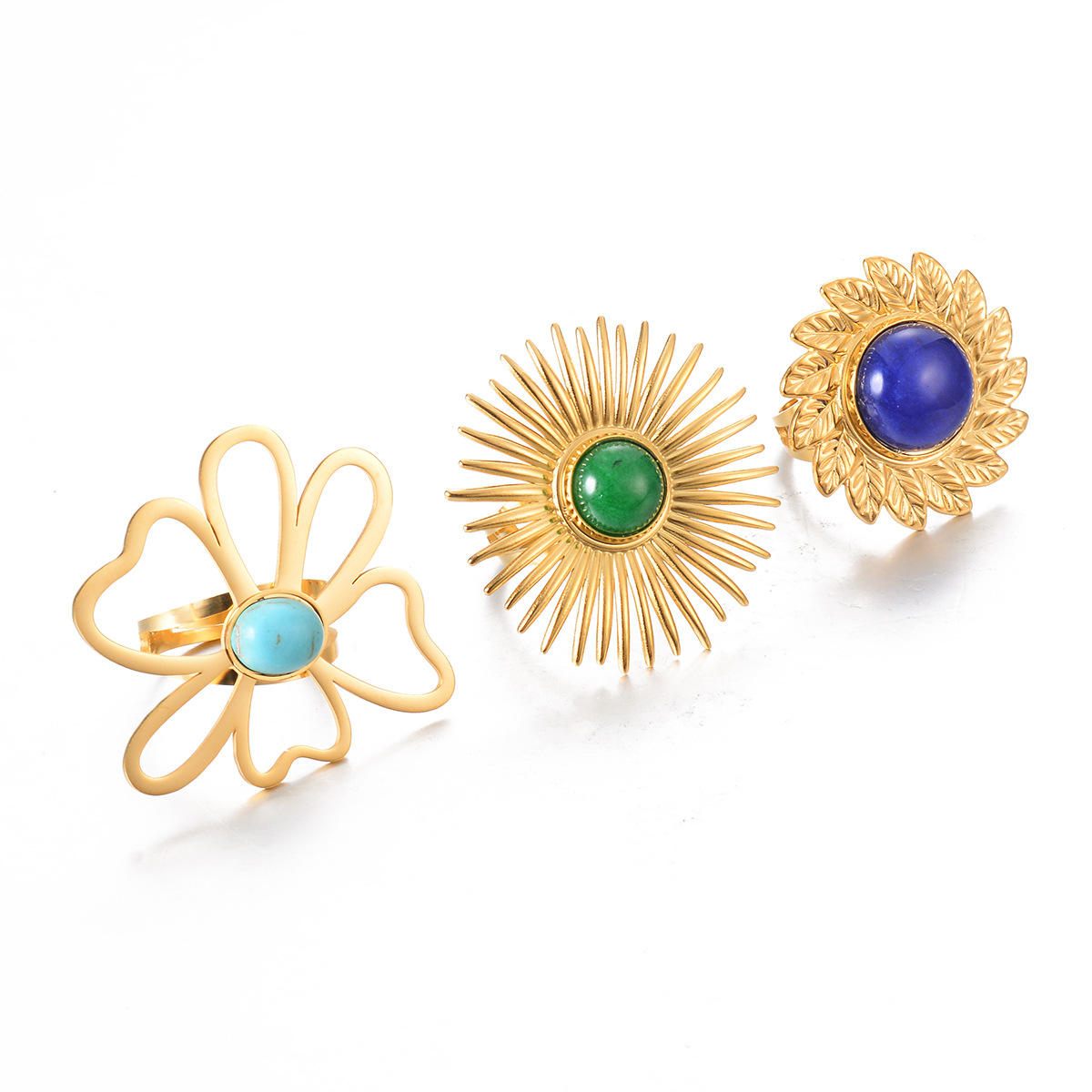 18K Real Gold Plated Plating Material Vintage Style Ethnic Style Flower Stainless Steel Plating Open Rings
