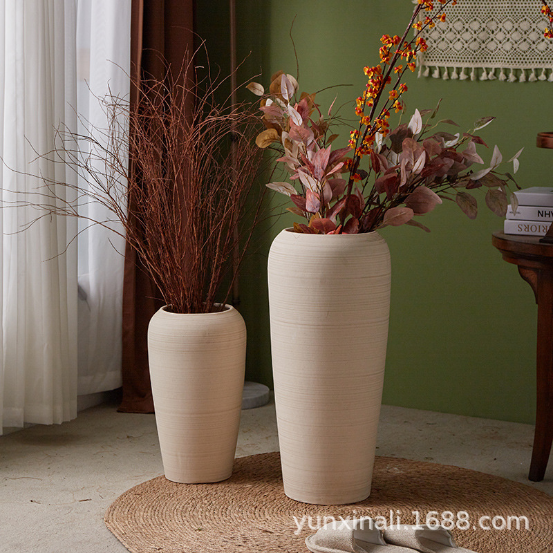 Gran jarrón de cerámica de suelo flor seca sala de estar decoración simple de cerámica rugosa silenciosa casa hotel mostrador decoración combinación