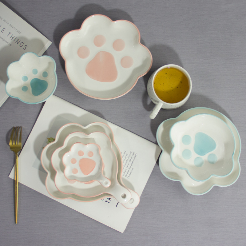 창조적 인 만화 세라믹 식기 조합 가정 손으로 그린 세라믹 어린이 식기 아기 음식 고양이 전기 판