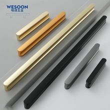 现代简约加长铝型材火车轨欧式橱柜门拉手金色铝合金黑色柜门把手