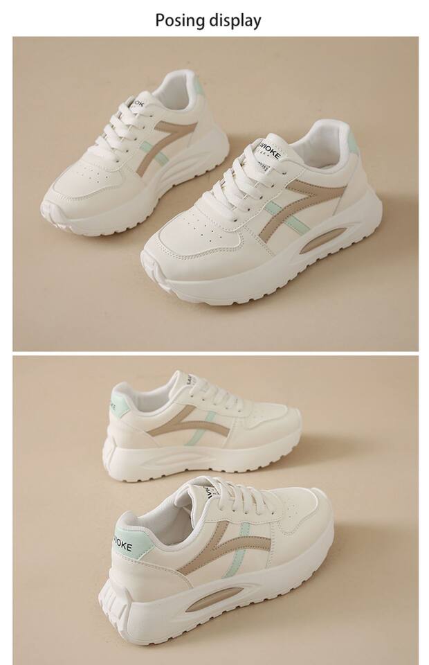 Giày sneaker nữ đế dày kiểu giày trắng cổ thấp, gót vừa 3–5 cm, dây buộc phía trước — Màu kaki be, Màu xanh be, Màu xám be chi tiết 15