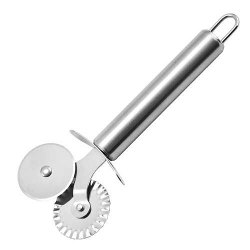 Stainless steel pizza cutter, dual-wheel pizza cutter, two-sided fluted pizza roller, baking tool, cross-border wholesale