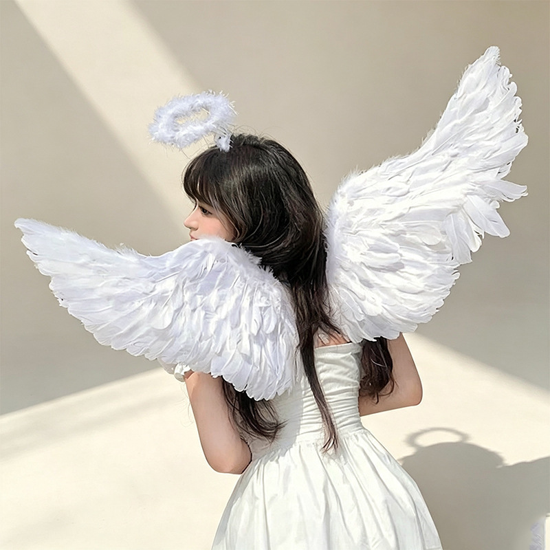 Angel Feather Wings Children's and Adults' Performance Props Stage Show White Flower Girl Costume Black Devil Wings Angel Feather Wings Children's and Adults' Performance Props Stage Show White Flower Girl Costume Black Devil Wings