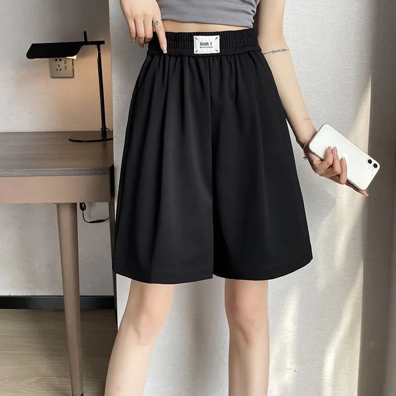 Women's summer ice silk sports shorts, extra-large size, loose fit, slimming, casual mid-length wide-leg shorts, breathable Women's summer ice silk sports shorts, extra-large size, loose fit, slimming, casual mid-length wide-leg shorts, breathable