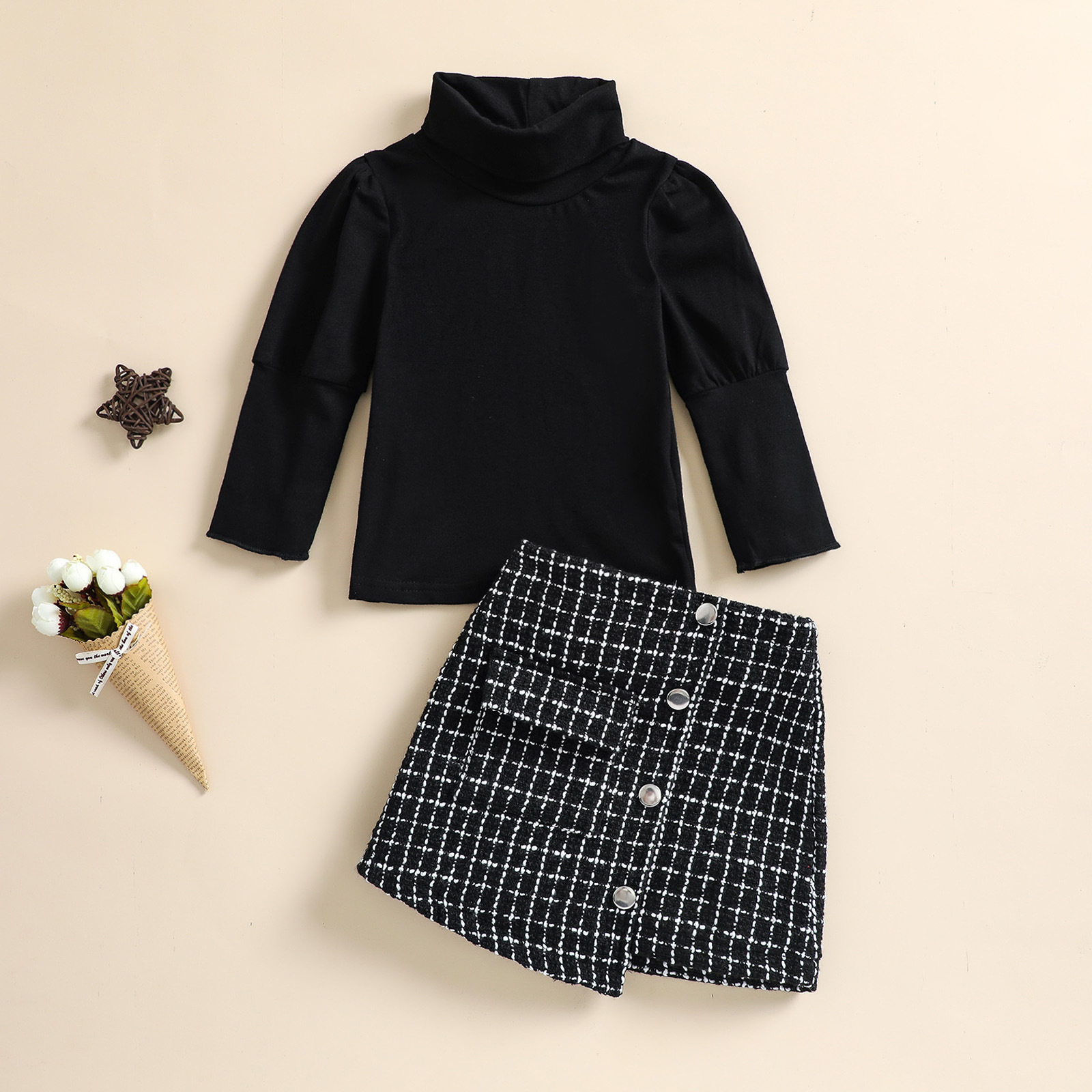 Fashion Plaid Solid Color Girls Clothing Sets display picture 1