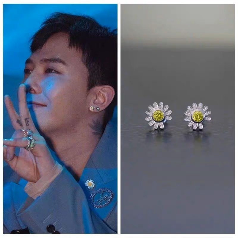 s925 スターリングシルバー デイジー ダイヤモンド インレイ ジョニーロング GD 同スタイル メンズ レディース トレンド ブランド PMO イヤリング 小さめ フレッシュ 日韓イヤリング トレンド|undefined