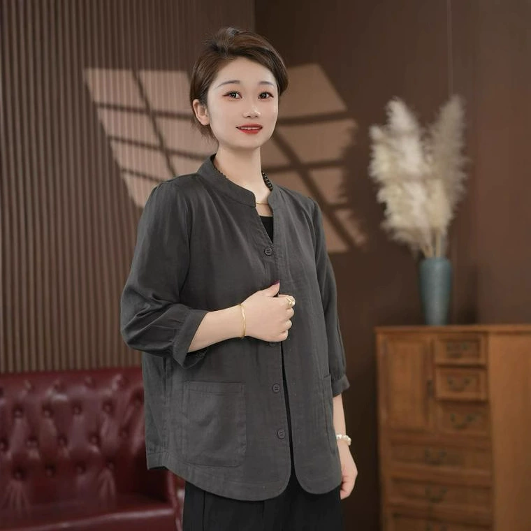 2025 новый летний универсальный двухслойный кардиган из хлопковой пряжи, однобортный, женская мода, однотонный, большой размер, куртка для мам