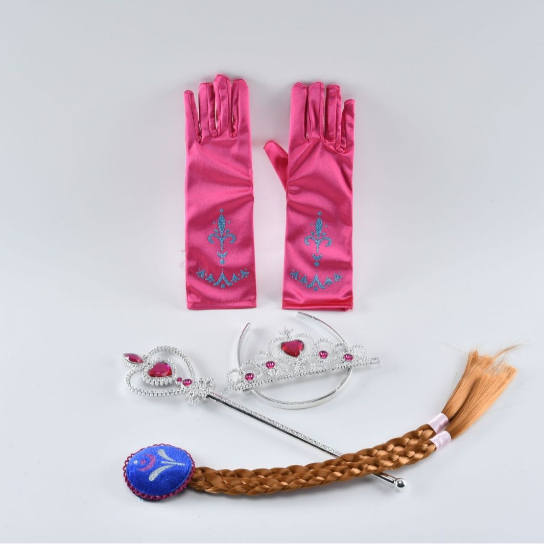 Princesa Aisha vestido de cabello de la princesa de nieve vestido de la princesa de nieve corona varita mágica anillo pendientes set de seis piezas