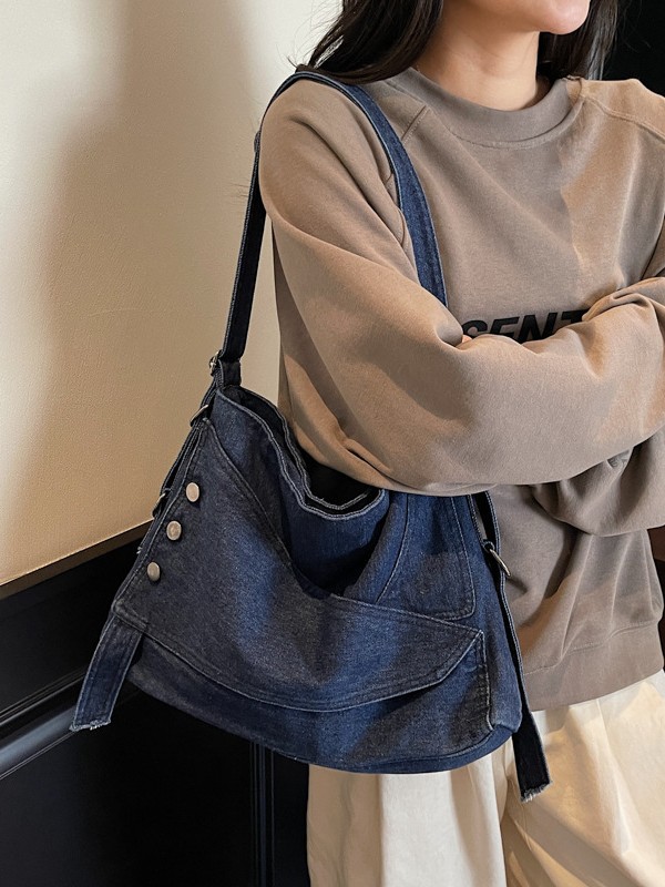Bolso de mezclilla de gran capacidad para mujer 2025 verano nuevo estilo coreano retro bandolera bolso de viaje casual